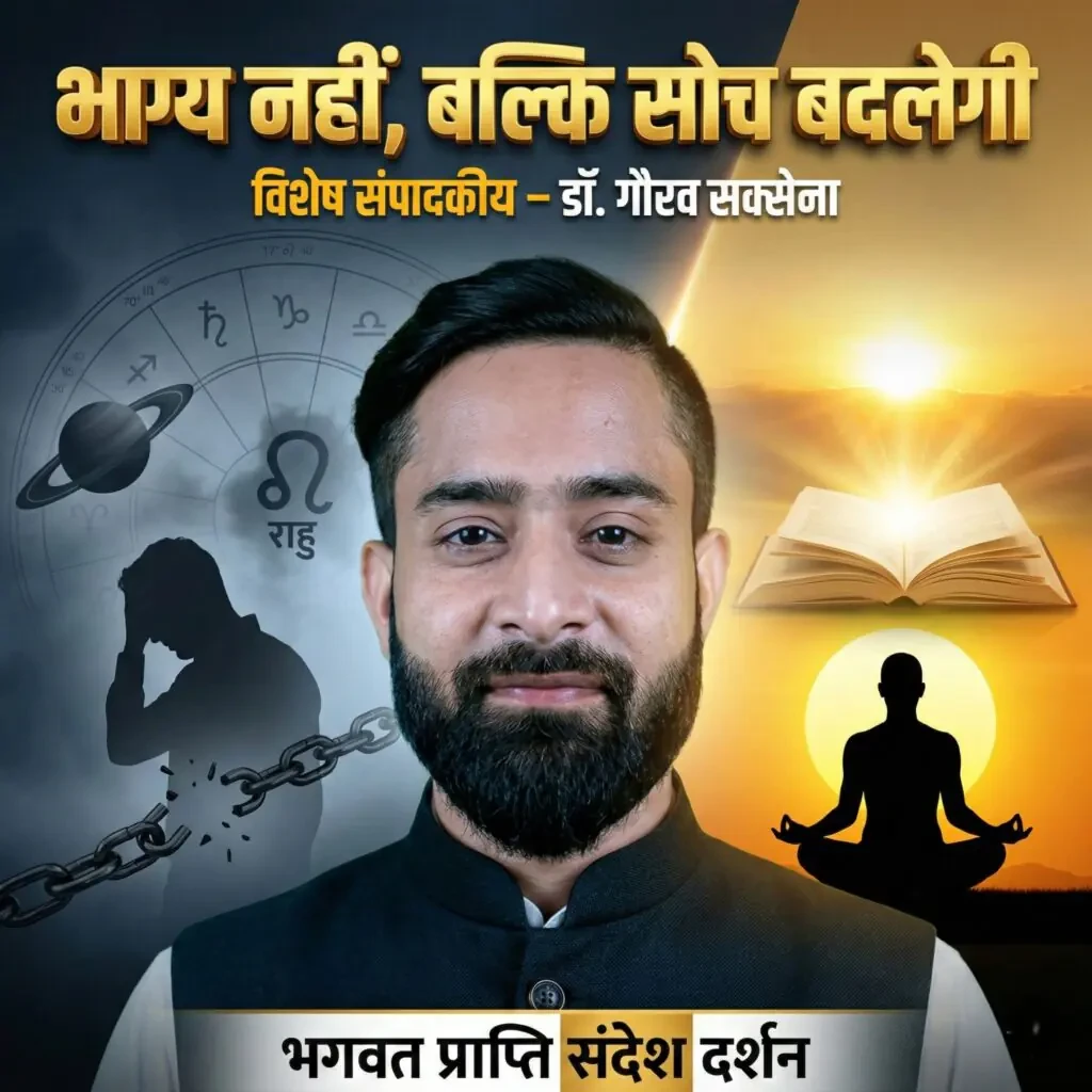 भाग्य नहीं बल्कि सोच बदलेगी विषय पर डॉ. गौरव सक्सेना का आध्यात्मिक संपादकीय, ज्योतिष, कर्म सिद्धांत, राहु ग्रह, ध्यान साधना और सकारात्मक सोच से जीवन परिवर्तन का संदेश – भगवत प्राप्ति संदेश दर्शन