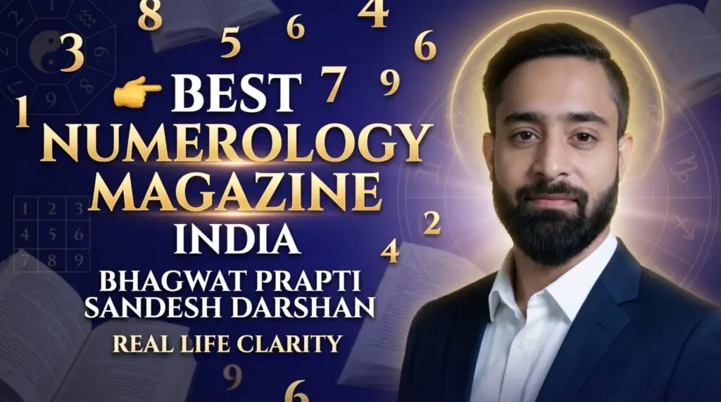 Best numerology magazine in India Bhagwat Prapti Sandesh Darshan with number grid and zodiac background for real life clarity