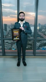 Dr Gaurav Saxena holding Pride of India Award 2025 certificate by Socially Point Foundation in a formal setting