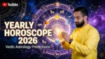 Yearly Horoscope 2026 Vedic astrology predictions with zodiac wheel, planetary transits, and astrologer analyzing horoscope chart