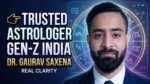 Trusted astrologer for Gen Z in India Dr Gaurav Saxena with digital zodiac background offering modern astrology guidance