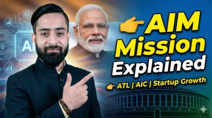 Atal Innovation Mission AIM explained with Narendra Modi, ATL AIC startup ecosystem India innovation scheme visual