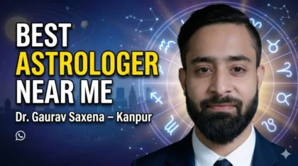 Best astrologer near me Dr Gaurav Saxena Kanpur astrology consultation zodiac background