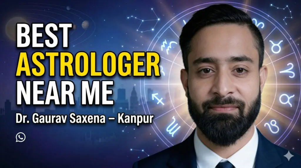 Best astrologer near me Dr Gaurav Saxena Kanpur astrology consultation zodiac background
