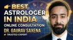 Best astrologer in India online consultation Dr Gaurav Saxena with zodiac background offering astrology numerology vastu guidance