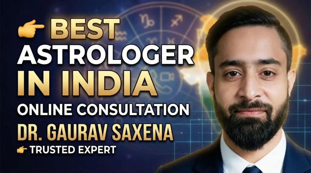Best astrologer in India online consultation Dr Gaurav Saxena with zodiac background offering astrology numerology vastu guidance