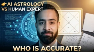 AI astrology vs human astrologer comparison with Dr. Gaurav Saxsena showing digital astrology and kundali analysis for accuracy