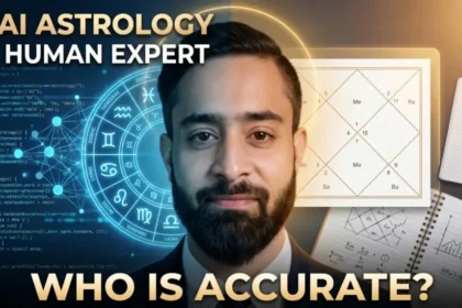 AI astrology vs human astrologer comparison with Dr. Gaurav Saxsena showing digital astrology and kundali analysis for accuracy