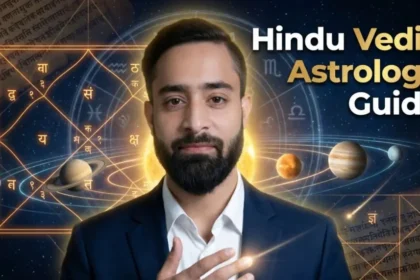 Hindu Vedic astrology guide with kundali chart zodiac wheel and planetary alignment explaining dasha and transit system