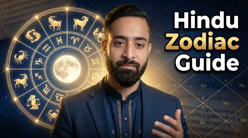 Hindu Zodiac guide with Vedic zodiac signs rashi chakra Moon sign kundali chart and planetary alignment explanation