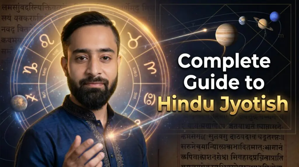 Hindu Jyotish Vedic astrology guide with kundali chart zodiac wheel and planetary alignment by astrology expert