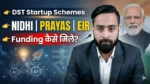 NIDHI PRAYAS EIR योजना क्या है thumbnail showing DST startup schemes India funding process with Narendra Modi and startup mentor explaining funding