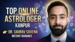 Top online astrologer in Kanpur Dr Gaurav Saxena with zodiac background offering online astrology numerology and vastu consultation
